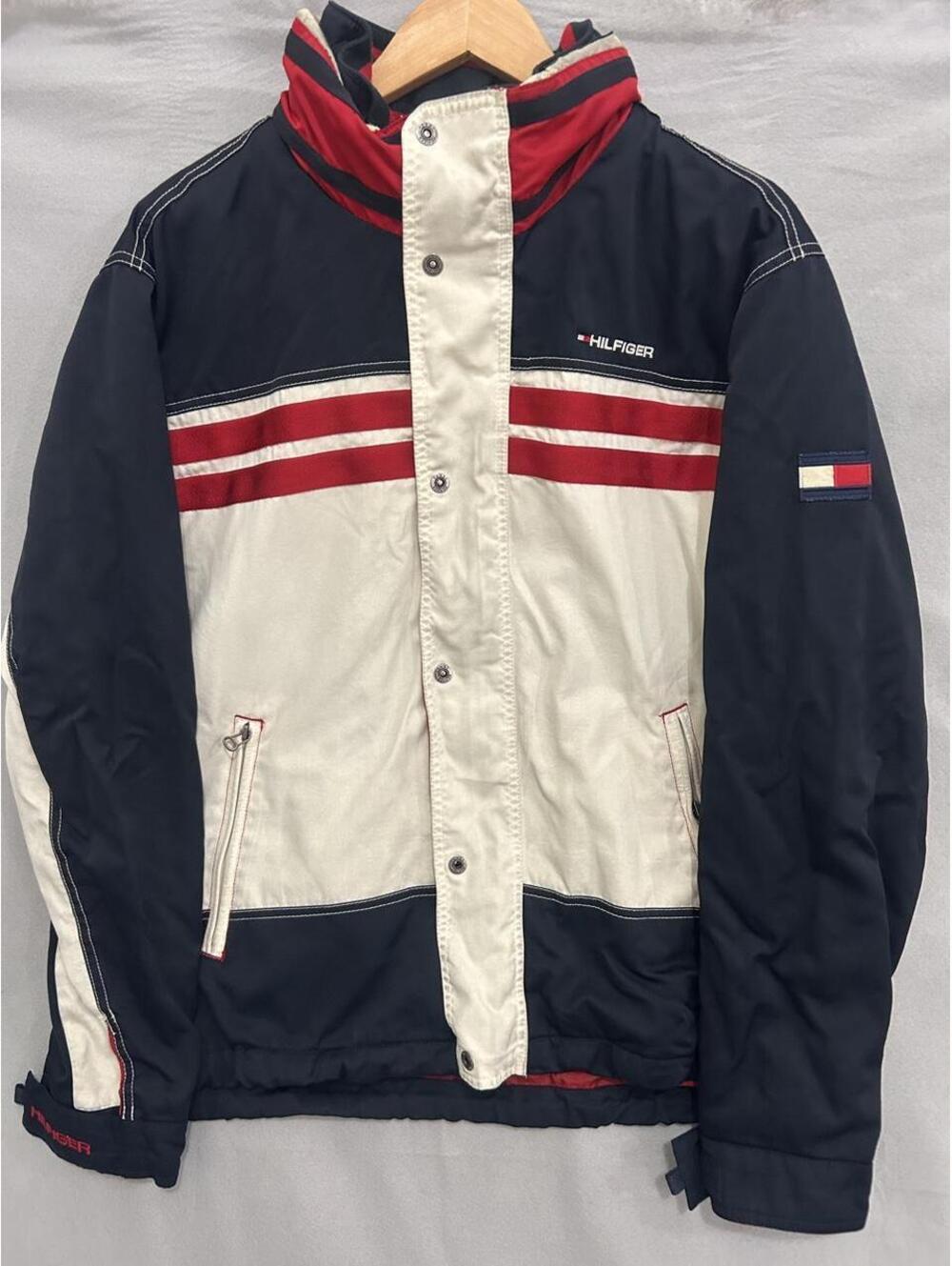 Vintage 90s Tommy Hilfiger Men's Sailing Bomber Jacket Size L Navy White Red
